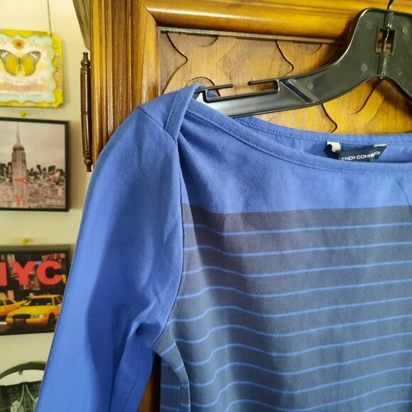 French Connection | Striped Banteau Boatneck Tee w Stretch! - Navy/Blue, Size XS - Picture 5 of 14